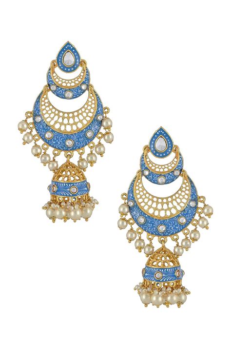 Tribe Amrapali Gold Plated Blue Double Crescent Moon Jhumka (BM(EER)17 ...