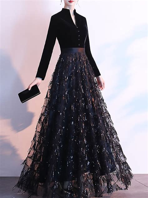 A-Line Evening Gown Elegant Dress Wedding Guest Prom Floor Length Long ...