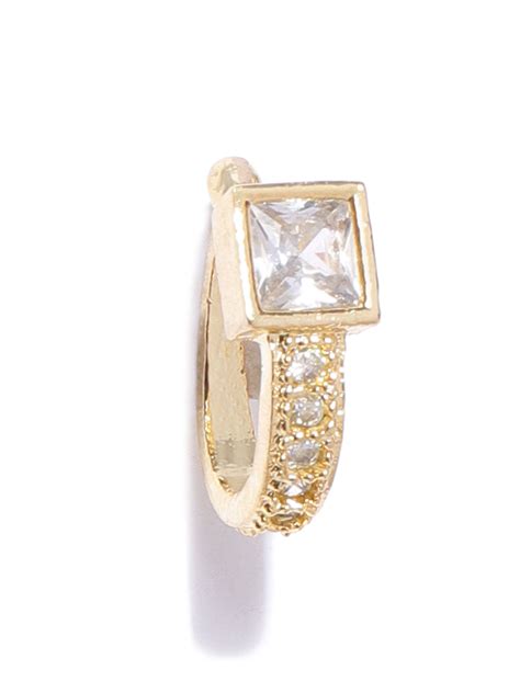 Buy Priyaasi Gold-Plated CZ-Studded Textured Clip-On Nose pin Online