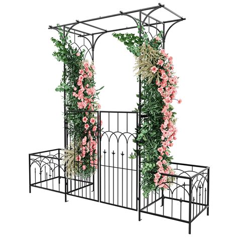 Buy YITAHOME Garden Arbor with Gate and er Box, Metal Garden Arch for ...