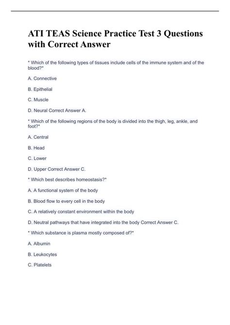 ATI TEAS Science Practice Test 3 Questions with Correct Answer - ATI ...