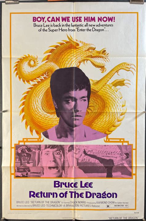RETURN OF THE DRAGON, Original Bruce Lee Martial Arts Movie Poster ...