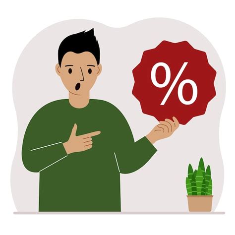 A man holds a percent sign in his hand the concept of percentage ...