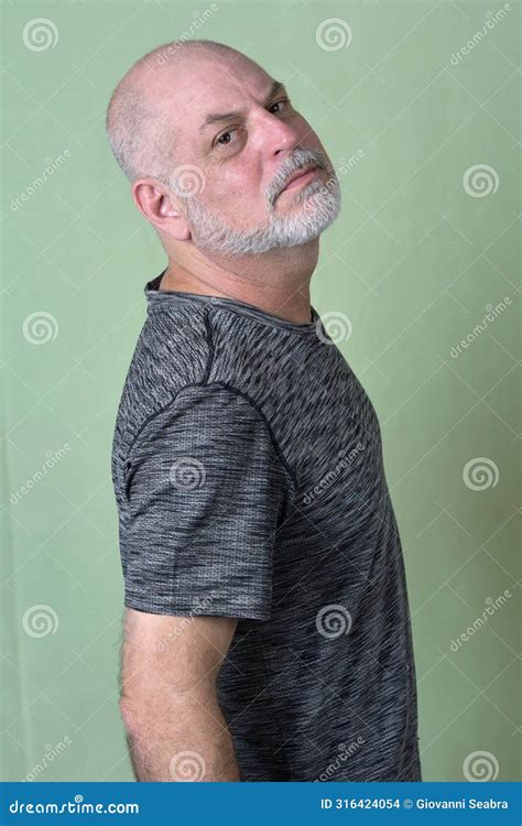 Portrait Adult Man Bald White Beard Face Expression Happy Thoughtful ...