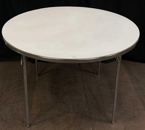 Lot - White Vinyl & Chrome Folding Circular Card Table