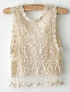 Versla Khaki Women's Crochet Tassel Shrug Top Gilet Waistcoat Cardigan ...