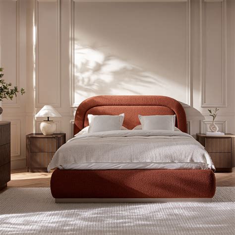 Luella Upholstered Wooden Plinth Base Storage Bed, Rust Boucle | daals
