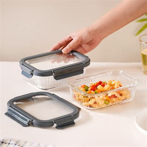 Rectangle Glass Lock Box Set Of 2 Fluted 640ml Online - Premium Lunch ...