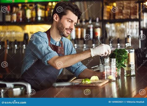 饮料制作 酒保站在玻璃浓缩料中反混配料处 库存图片. 图片 包括有 女服务员, 混合, 男人, 打赌的人 - 169802831