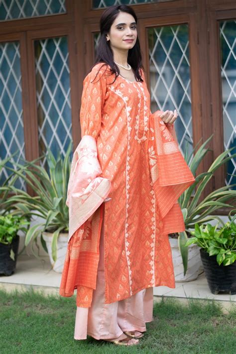 Shop orange Banarasi Silk kurta for women | The Indian Couture