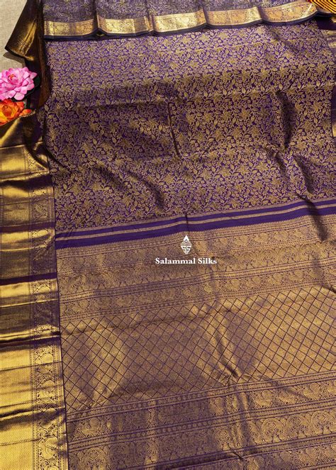 Violet Colour Kanjivaram Pure Silk Saree 2G Zari with Traditional Long ...