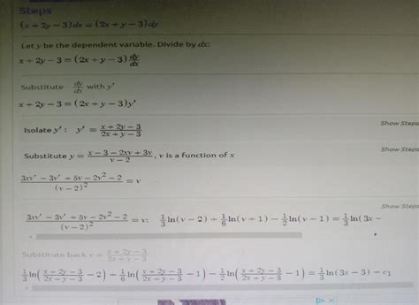 Thus the sor evample. solve: (x*2y- 3) dx = (2x + 3) dy.