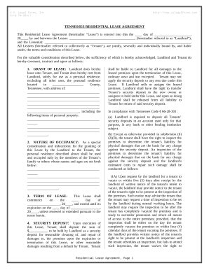 Tennessee Residential Lease Agreement - Blank Fillable Template | Fill ...