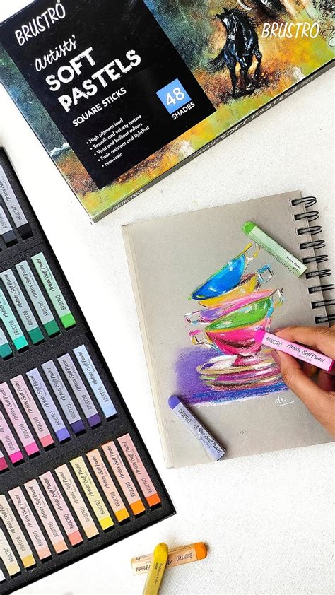 BRUSTRO Artist's Soft Pastels, Sticks - Set of 24 | Ideal for Layering ...