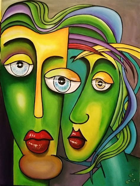2 Green Faces 100 x 120 Acryl op doek 150 € | Abstract art painting ...