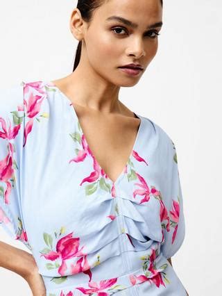 French Connection Vivienne Blossom Pleat Front Midi Dress, Blue