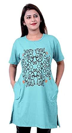 Buy DDASPRATION Women Cotton Blend Loose Fit Printed Long T-Shirt ...