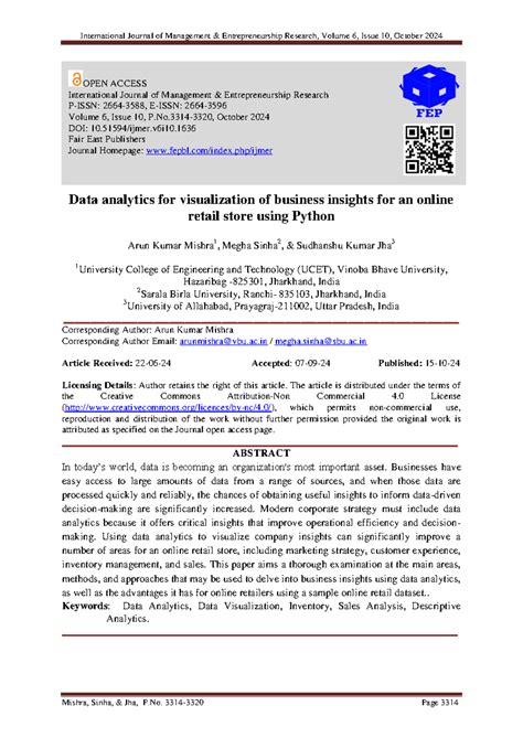 Data analytics for visualization of business insig - ac / megha@sbu.ac ...