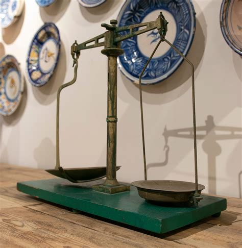 Spanish, Bronze Balance Scale with Green Painted Wooden Stand For Sale ...