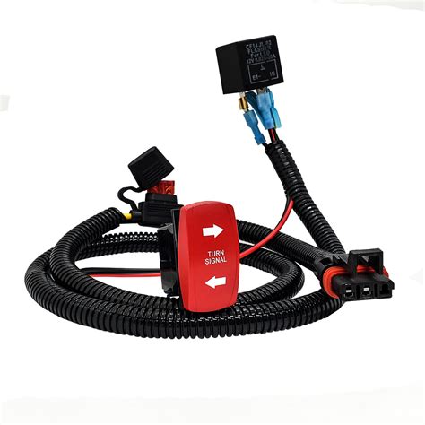 Turn Signal On/Off/On Red Rocker Switch with Pulse Power Busbar Plug Wire Harness Kit Compatible ...