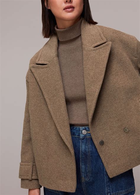 Oatmeal Relaxed Cropped Wool Coat | WHISTLES | Whistles UK