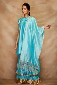 Buy Blue 100% Pure Chanderi Silk Gota Dupatta For Women by Gulabo By ...