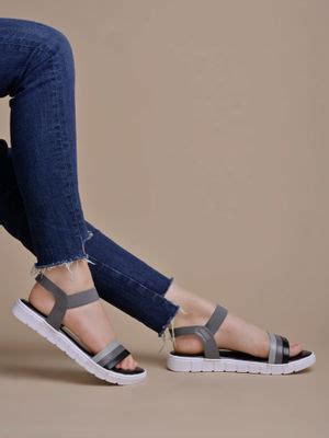 Buy Shoetopia Solid Smart Casual Grey & Black Flatform Sandals Online