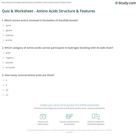 Quiz & Worksheet - Amino Acids Structure & Features | Study.com
