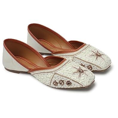 QUEEN LIZA Women's Genuine Soft Leather Embroidered Off White Jutis ...