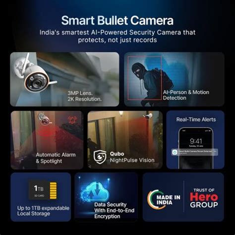 Qubo Smart 2K WiFi Bullet Cam|3MP|AI Alert, Alarm, Spotlight|Color ...