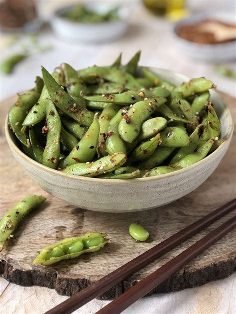 Edamame Beans with Japanese 7-Spice Blend 1 BEST Serving on Board with chop sticks - The Kitchen ...