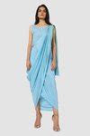 Buy Blue Organic Cotton Silk Lining Lycra Draped Sarong Saree For Women ...