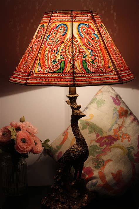 Peacock Floor Lamp Shade Large Hand Painted Leather - Etsy UK