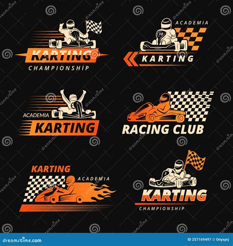 Karting. Race Cars Emblems or Logos with Place for Text Symbols of Speed and Extreme Sport Stock ...