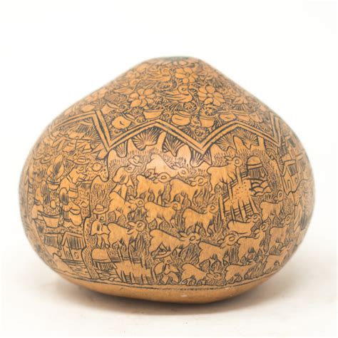 Peruvian Gourd Carved A Story of Farming and Dancing Llamas, Vintage ...