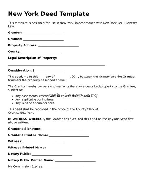 Free New York Deed Template ⇒ Simple PDF Form