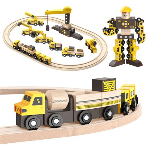 Buy Wooden Train Set for Toddlers: Ohuhu Magic Wooden Railway Vehicle ...