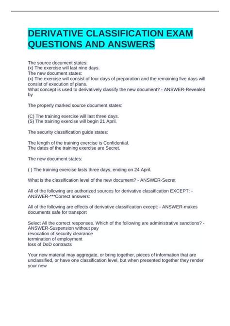 DERIVATIVE CLASSIFICATION EXAM QUESTIONS AND ANSWERS - Derivative ...