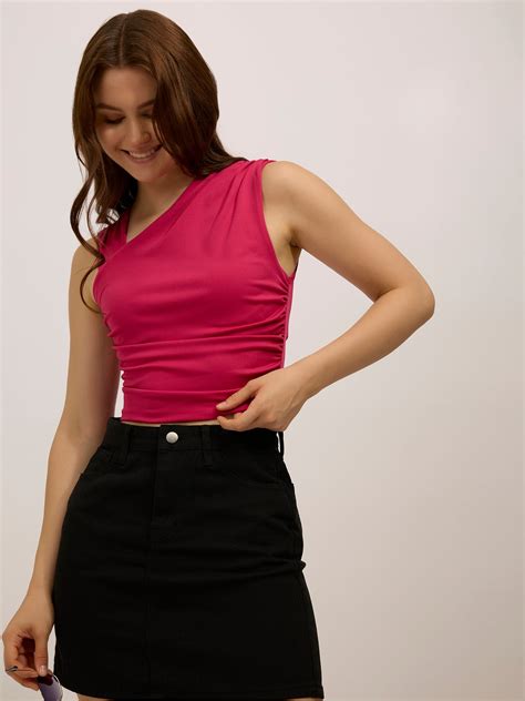 Shop Pink Fitted Ruched Top - for Women | OUTZIDR | Gen-Z Style