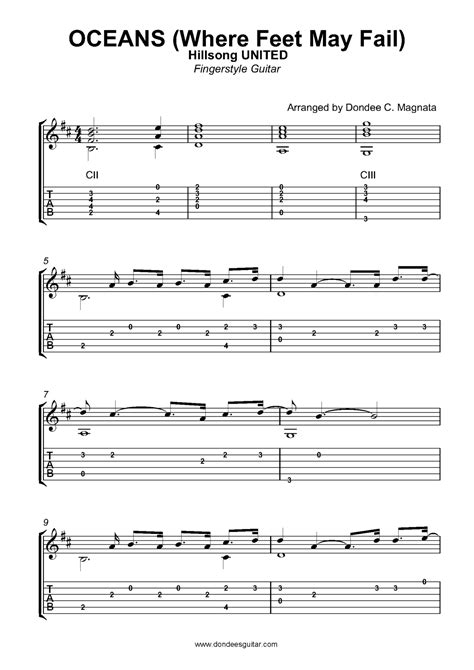 Oceans Fingerstyle Guitar Tabs - Hillsong UNITED | Dondee's Guitar