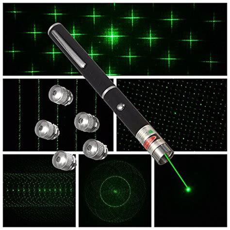 NEW 6 in 1 Green Laser Pointer Pen Beam With 5 Patterns Caps : Amazon ...