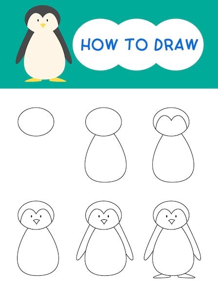 How to draw little penguin cartoon step by step for learning drawing ...