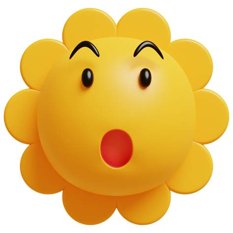 3D sun emoticon.Yellow face wow emoji. Surprised, shocked emoticon. Popular chat elements ...