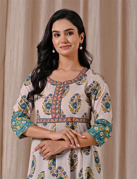 Grey Butta Block Printed Cotton Dress With Buttons – Gulabchand Prints