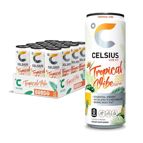 CELSIUS Sugar Free Essential Energy Drink, Sparkling Tropical Vibe, 12 ...