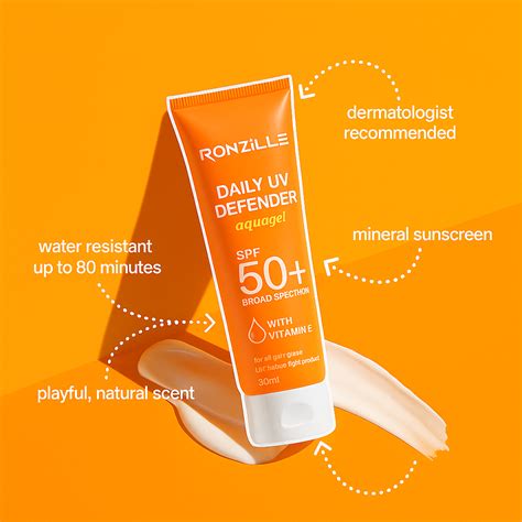 Ronzille Sunscreen - SPF 50 PA+++ Creme Gel Sun Daily UV Defender aqua