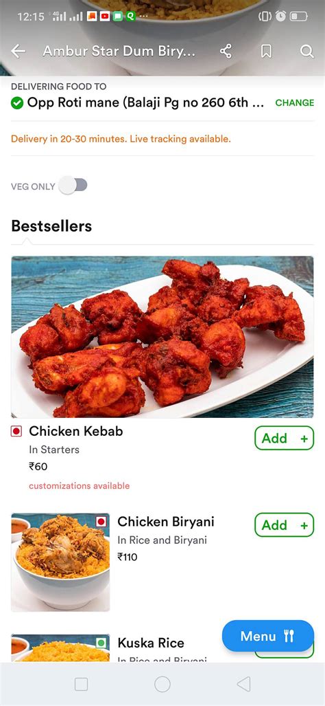 Menu at FIVe Star new ambur biryani, Bengaluru