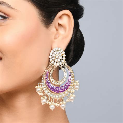Buy Fida Wedding Ethnic Purple Meenakari Pearl and Kundan Chandbali ...