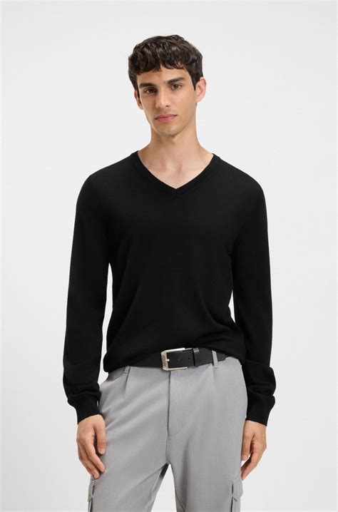 HUGO - V-neck sweater in virgin wool - Black