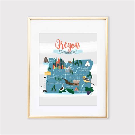 Buy Oregon Illustrated Map, Portland Map, Kids Oregon Map Print Online ...